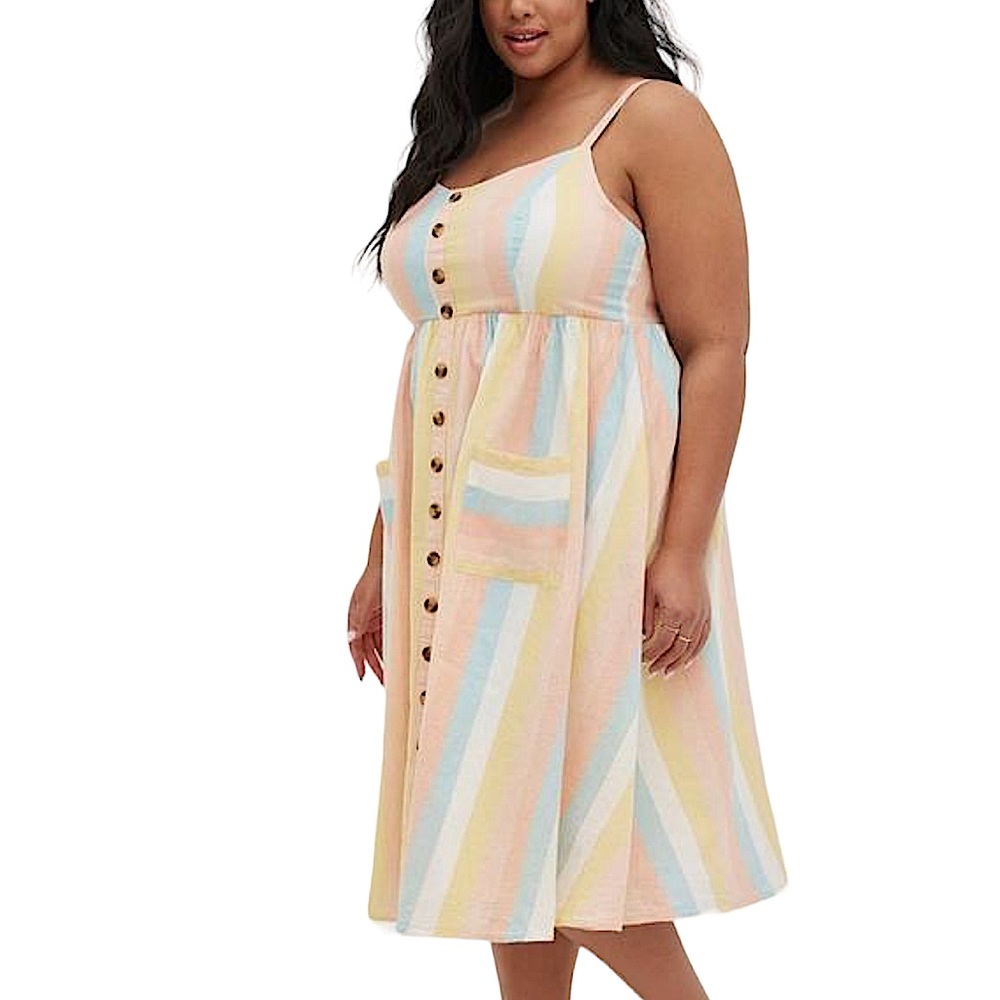 TORRID: NWT Midi Linen Striped Button-Front Dress -Size 3 / 3X